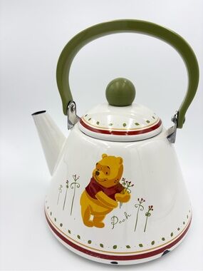 Vintage Simply Pooh “Winnie the Pooh” Ceramic Teapot Kettle - White, Red & Olive